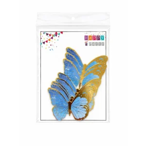3D Butterfly With Golden Border Paper Butterfly - Blue