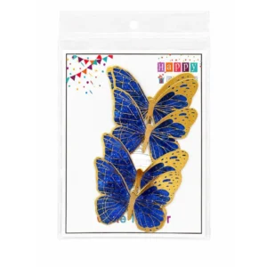 3D Butterfly With Golden Border Paper Butterfly - Royal Blue