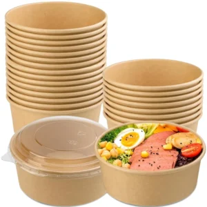 Round Kraft Container With Transparent Lid 1000ml - 5pc