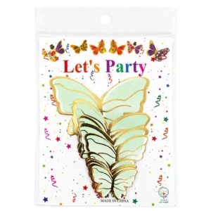 Golden Border Paper Butterflies Toppers -10pc Pastel Green