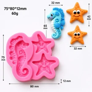 Silicone Sea Horse Starfish Fondant Mould 3 Cavity